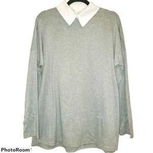 EvaBella Fashion NWOT Plus Size Long Sleeve Top with White Collar Grey 287